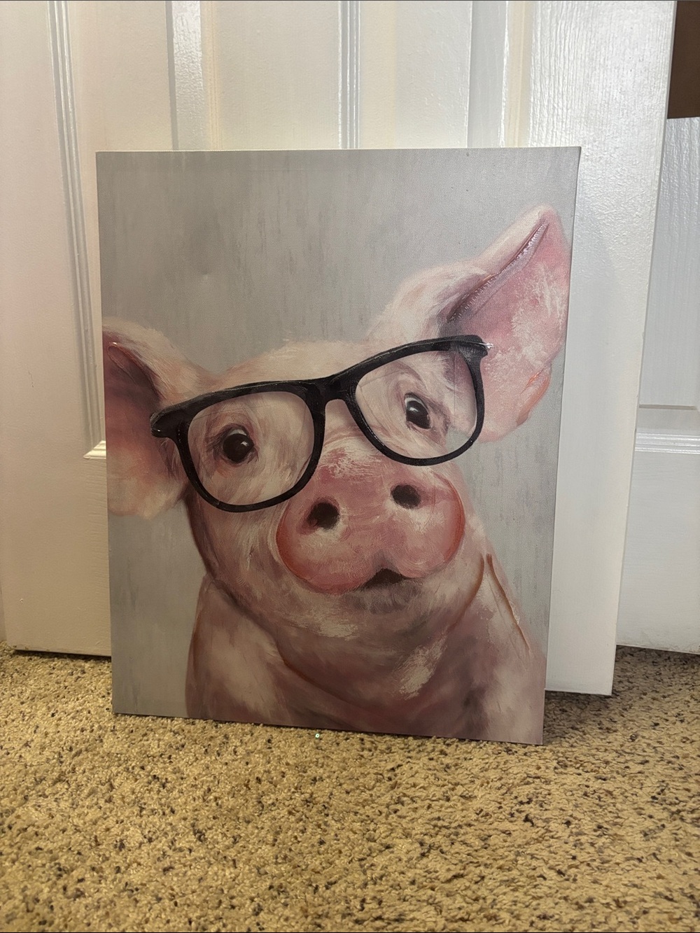 Hobby Lobby Pink Pig with Black Glasses Canvas Art